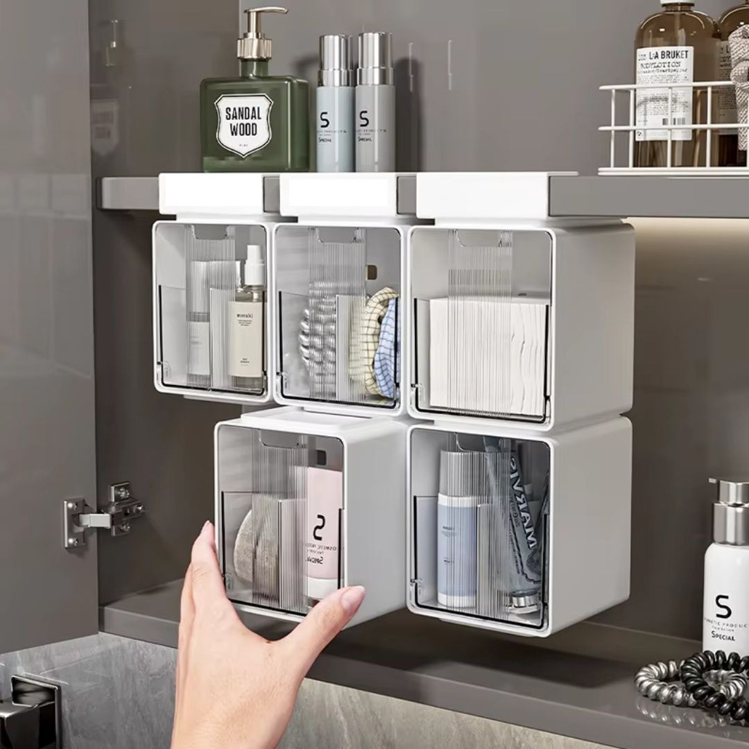 SlideBox - Stick-On Bathroom Organizer
