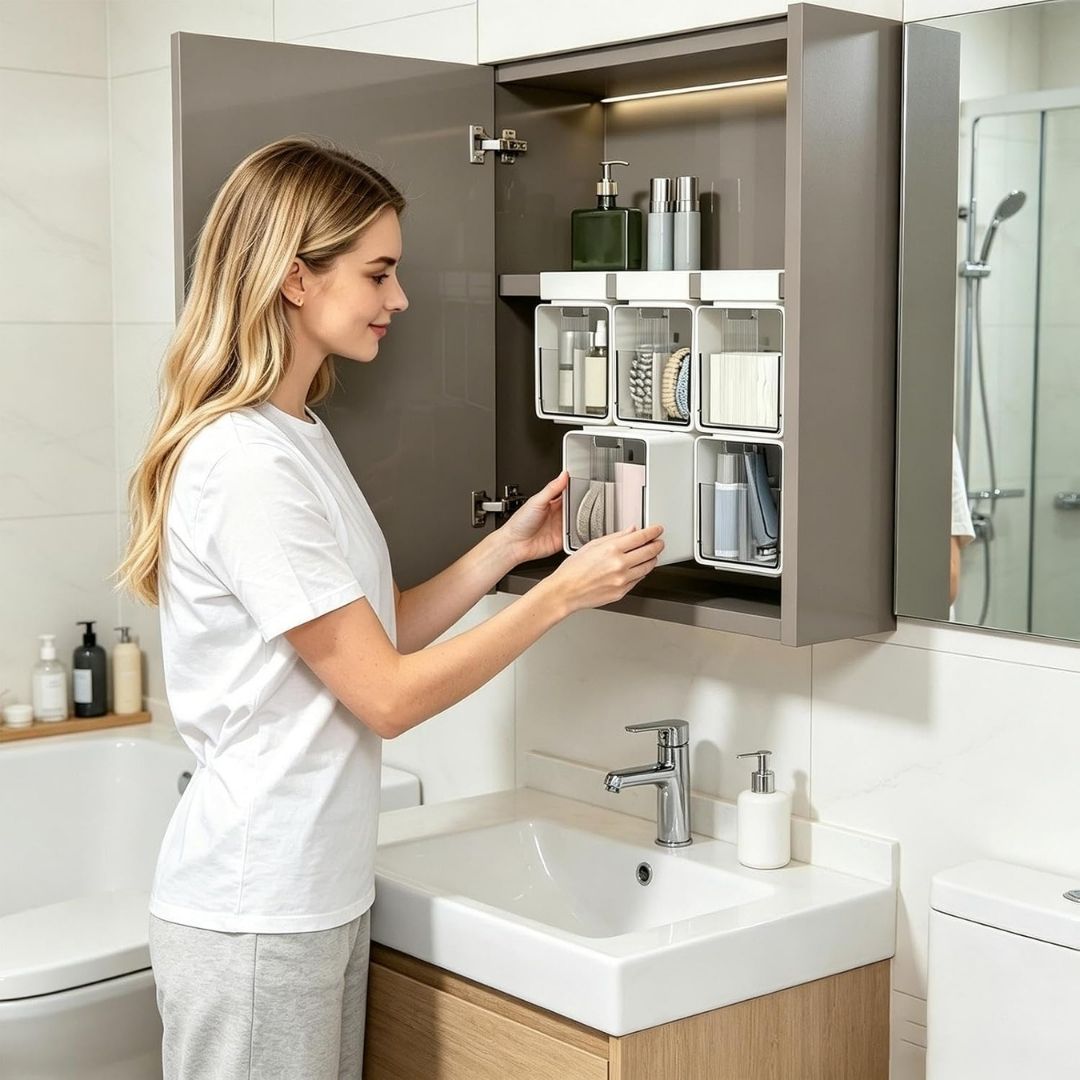 SlideBox - Stick-On Bathroom Organizer
